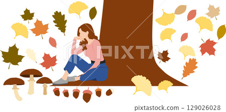 一位婦女在秋天思考的插圖 一位婦女在秋天思考的插圖 129026028