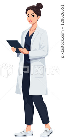 Medical Doctor Woman Tablet Isolated 129026051