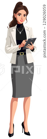 Businesswoman Holding Tablet Studio White 129026059
