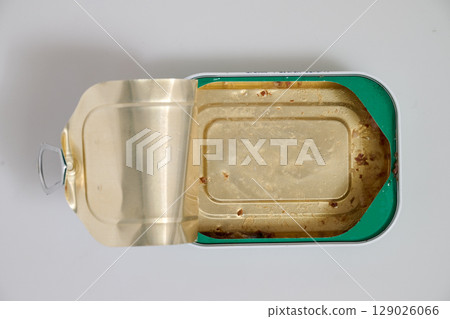 Empty Metal Can of sardines  on white background 129026066