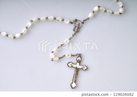 Symbolic antique Catholic Crucifix on white Symbolic antique Catholic Crucifix on white 129026082
