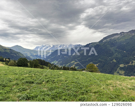 Panoramic view of the Mont Blanc view from the french side in Savoie Panoramic view of the Mont Blanc view from the french side in Savoie 129026098