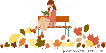 秋天讀書的女人的插圖 129026191