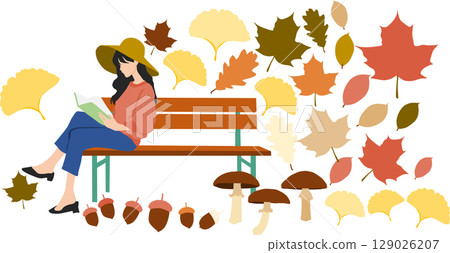 Illustration of a woman reading in autumn 129026207