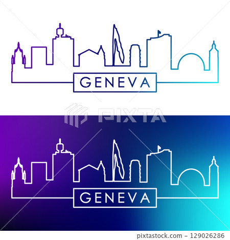 Geneva skyline. Colorful linear style. 129026286