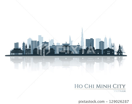 Ho Chi Minh City skyline silhouette with reflection.  129026287