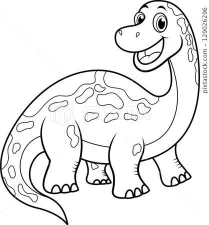 Smiling Brontosaurus Cartoon Illustration Line Art 129026296