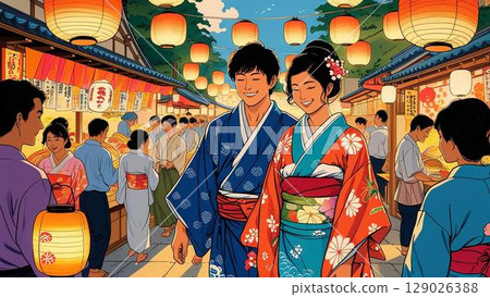 穿著浴衣的夫婦 129026388