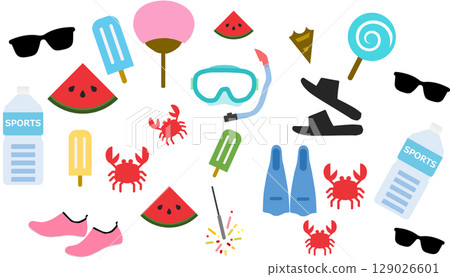 夏季圖形素材插圖 夏季圖形素材插圖 129026601