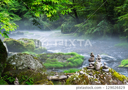(Fresh greenery and forest bathing spot) Kikuchi Valley (Hara, Kikuchi City, Kumamoto Prefecture) - Spectacular seasonal views of the stream and lush forest (Fresh greenery and forest bathing spot) Kikuchi Valley (Hara, Kikuchi City, Kumamoto Prefecture) - Spectacular seasonal views of the stream and lush forest 129026829