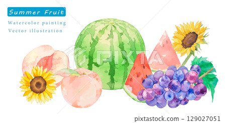 夏季水果水彩向量插圖 129027051