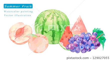 夏季水果水彩向量插圖 129027055