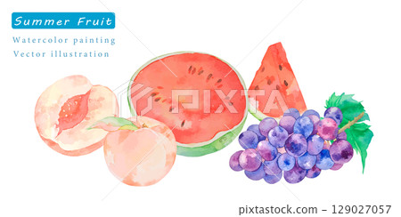 夏季水果水彩向量插圖 夏季水果水彩向量插圖 129027057