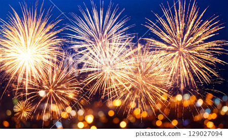 Beautiful golden fireworks 129027094