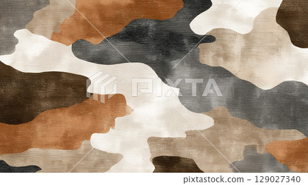 Curved Abstract Pattern in Brown, Grey, and Beige with Organic Flowing Shapes and Texture 129027340