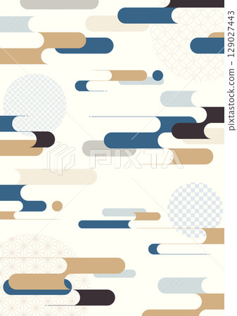 Vertical A-size Japanese modern background material: illustrations of traditional Japanese patterns and hazy landscapes 129027443