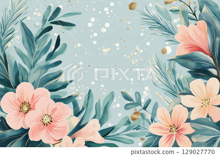 Floral themed new year greeting card celebrating the Balinese day of silence with a floral design and golden lettering Floral themed new year greeting card celebrating the Balinese day of silence with a floral design and golden lettering 129027770