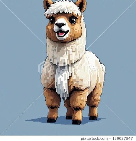 可愛的像素藝術羊駝線郵票風格 可愛的像素藝術羊駝線郵票風格 129027847