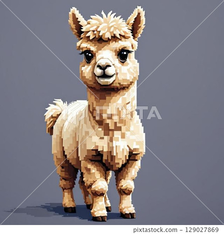 可愛的像素藝術羊駝線郵票風格 可愛的像素藝術羊駝線郵票風格 129027869
