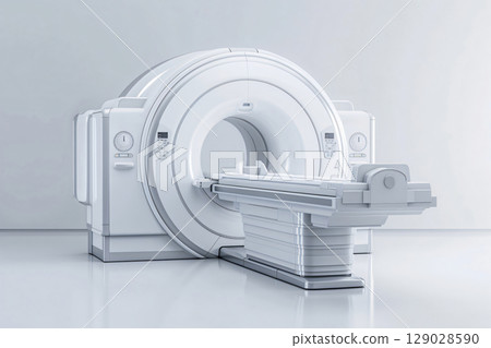 Brand new, white MRI scanner standing in a white hospital room, awaiting its next patient Brand new, white MRI scanner standing in a white hospital room, awaiting its next patient 129028590