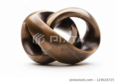 Bronze sculpture with a captivating, abstract form is standing on a white background, its smooth curves creating an intriguing visual appeal 129028725