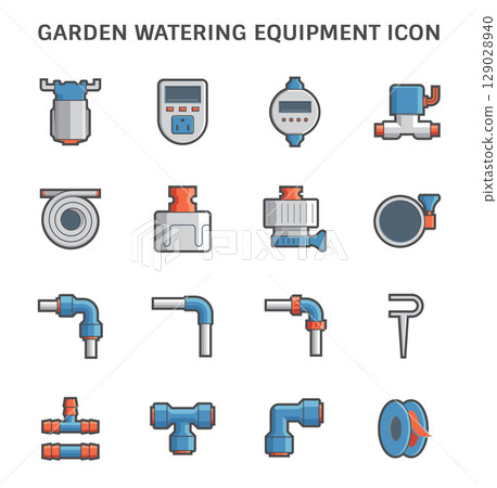 Garden watering equipment vector icons set design. 129028940