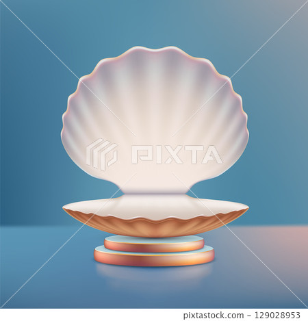 Opened empty seashell without pearl. 129028953