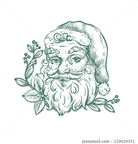 Santa and other Christmas elements in toile style isolated. Vector. Santa and other Christmas elements in toile style isolated. Vector. 129029351