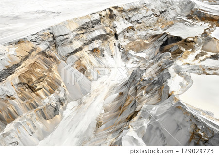 Aerial view of lithium mine creating abstract shapes on earth's surface, showcasing mining industry extracting valuable resource for technology and sustainable energy 129029773