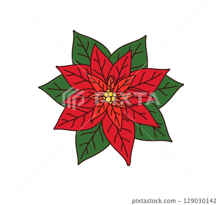 Cartoon Christmas poinsettia groovy decoration. Christmas celebration vintage groovy design element. Winter season holiday 60s 70s isolated vector decoration. Merry Xmas poinsettia leaves decoration Cartoon Christmas poinsettia groovy decoration. Christmas celebration vintage groovy design element. Winter season holiday 60s 70s isolated vector decoration. Merry Xmas poinsettia leaves decoration 129030142