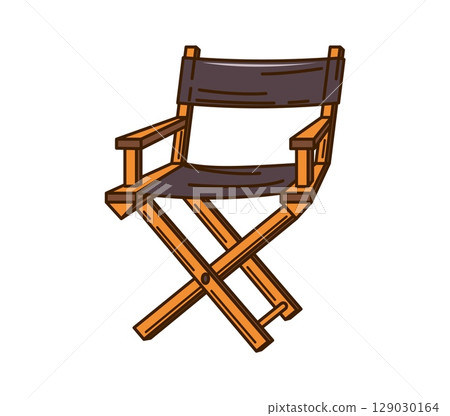 Cartoon cinema movie production director chair. Cinema media production retro funky vector icon, movie industry folding chair Y2K symbol. Filmmaking and video art festival vintage cartoon object Cartoon cinema movie production director chair. Cinema media production retro funky vector icon, movie industry folding chair Y2K symbol. Filmmaking and video art festival vintage cartoon object 129030164