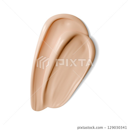 Beige foundation cream swatch, skincare cosmetic product liquid stroke, makeup smudge with creamy texture. Realistic Isolated 3d vector drop for makeup advertisements and beauty product promotions Beige foundation cream swatch, skincare cosmetic product liquid stroke, makeup smudge with creamy texture. Realistic Isolated 3d vector drop for makeup advertisements and beauty product promotions 129030341