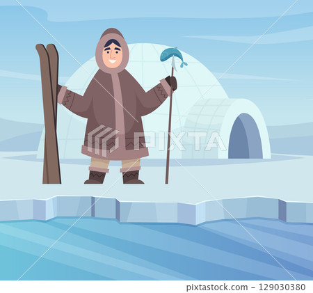Eskimos. people living and fishing at north pole 129030380
