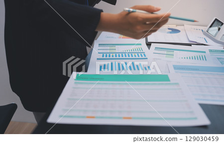 Success, audience with an applause and in a business meeting at work with a lens flare together. Achievement or celebration, motivation and businesspeople clapping hands for good news or support 129030459