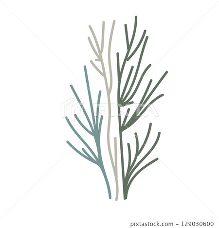 Hand-drawn sea grass graphic element in flat vector style. 129030600