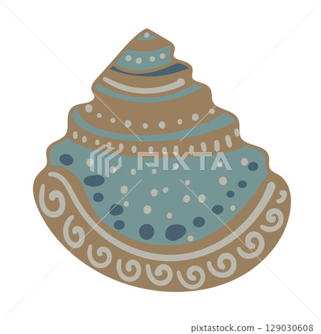 Vector illustration of a single colored sea shell on white background. Elegant drawing for coastal graphic compositions. 129030608