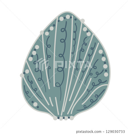 Vector illustration of a single colored sea shell on white background. Elegant drawing for coastal graphic compositions. 129030733