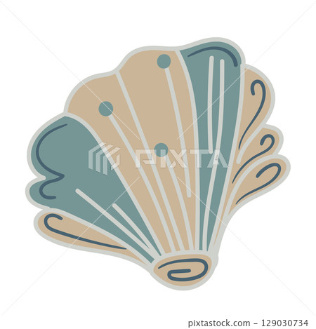 Vector illustration of a single colored sea shell on white background. Elegant drawing for coastal graphic compositions. 129030734