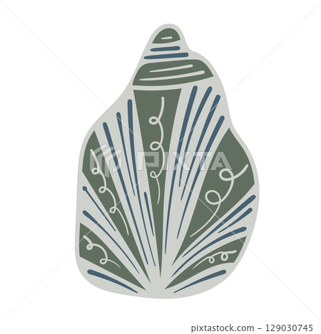 Vector illustration of a single colored sea shell on white background. Elegant drawing for coastal graphic compositions. 129030745