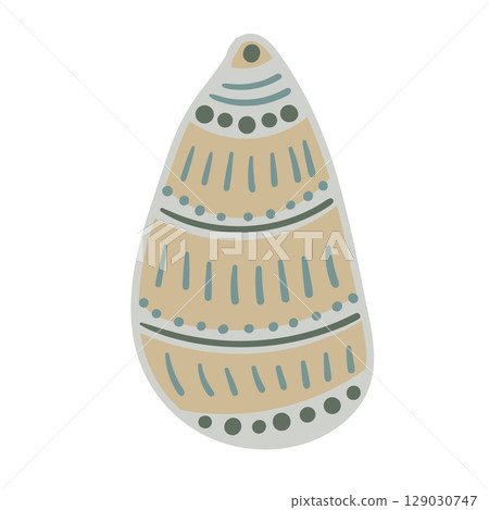 Vector illustration of a single colored sea shell on white background. Elegant drawing for coastal graphic compositions. 129030747