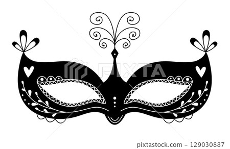 Black and white masquerade mask, carnival costume attribute for purim and la mascarada holidays 129030887