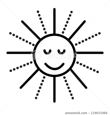 Cute sun, sign of summer season, black line vector illustration 129031068