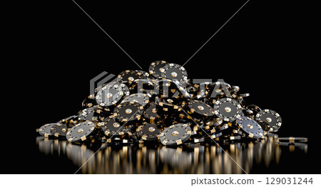 Luxurious black and gold casino chips 3d 129031244