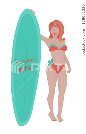 Redhead woman with a sailboard colorful illustration 129031320