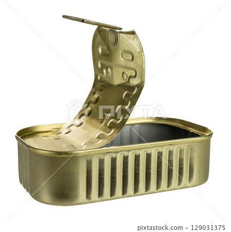 Empty sardine can with open lid on transparent background 129031375