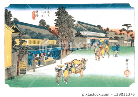 Utagawa Hiroshige, Fifty-three Stations of the Tokaido (Hoeido edition) #41, Narumi, famous Arimatsu dyeing Utagawa Hiroshige, Fifty-three Stations of the Tokaido (Hoeido edition) #41, Narumi, famous Arimatsu dyeing 129031376
