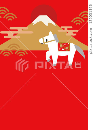 帶有白馬插圖的新年賀卡模板 帶有白馬插圖的新年賀卡模板 129031566