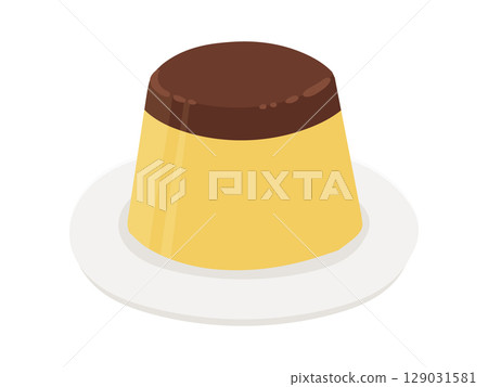 盤子上的焦糖布丁插圖 129031581