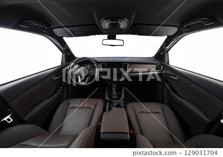 Dark car interior with leather seat Dark car interior with leather seat 129031704