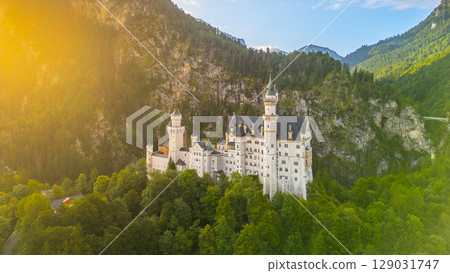 Nestled among lush green hills, Neuschwanstein Castle stands majestically against a stunning backdrop of mountains. This enchanting chateau captures the spirit of timeless dreams and fairy tales. Nestled among lush green hills, Neuschwanstein Castle stands majestically against a stunning backdrop of mountains. This enchanting chateau captures the spirit of timeless dreams and fairy tales. 129031747